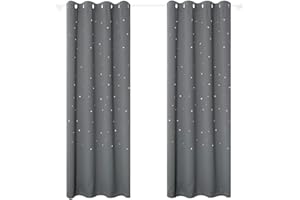 Anjee Twinkle Stars Curtains for Kids Room 2 Panels Set Romantic Room Decoration Grommet Blackout Curtains Drapes 52 x 63 Inches Long Space Grey