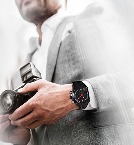 Zeiger New Men Analog Digital Sport Watch Black Stainless Steel Military Aviator Pilot LED Display Watch for Men (Black)