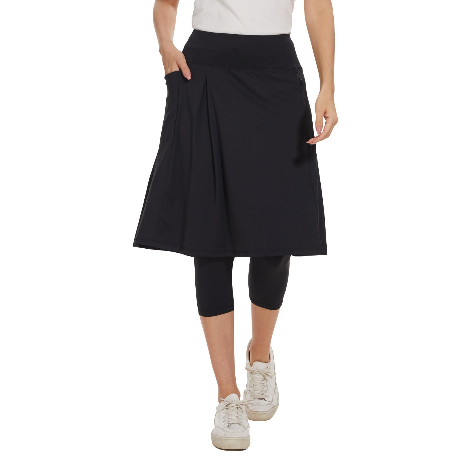 Photo 1 of NOOYME Skorts for Women Leggings with Pockets 24" Knee Length Modest Athletic Running Skirts (X-Large,Black)