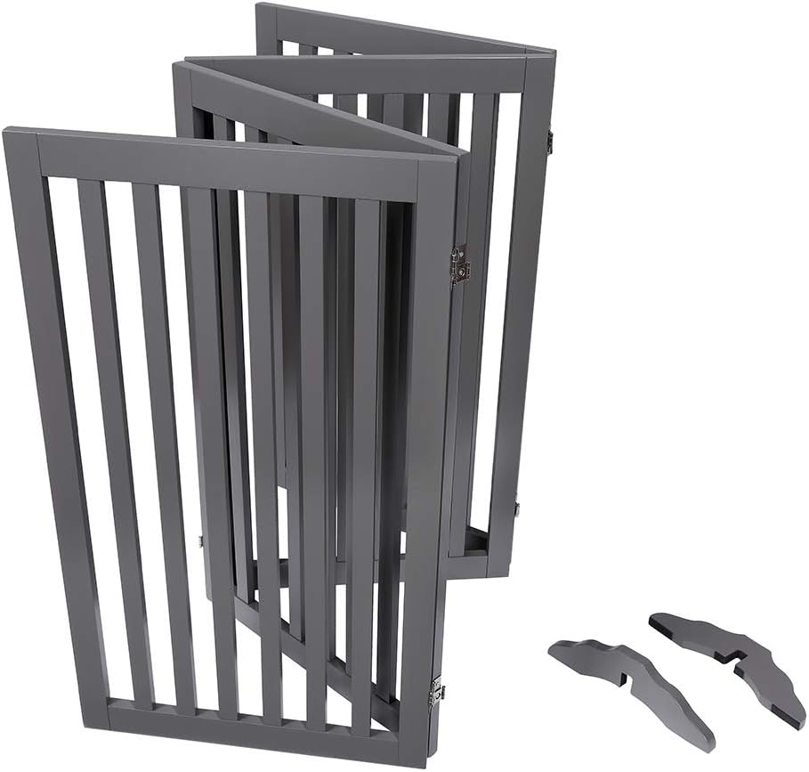 unipaws Freestanding Pet Gate, Folding Wooden Dog Gate, Indoor Barrier with 2PCS Support Feet (203cm Wide, 91cm Height - Image 5