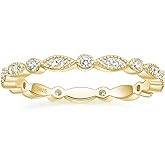 EAMTI 925 Sterling Silver Wedding Band for Women Cubic Zirconia Marquise & Round Milgrain Full Eternity Stackable Ring Size 3-13
