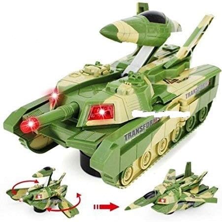 KF Deals ids Electric Automatic Deformation 2 in 1 Battery Operated Tank and Jet Fighter Airplane Toy with Lights, Shooting Music and Bump