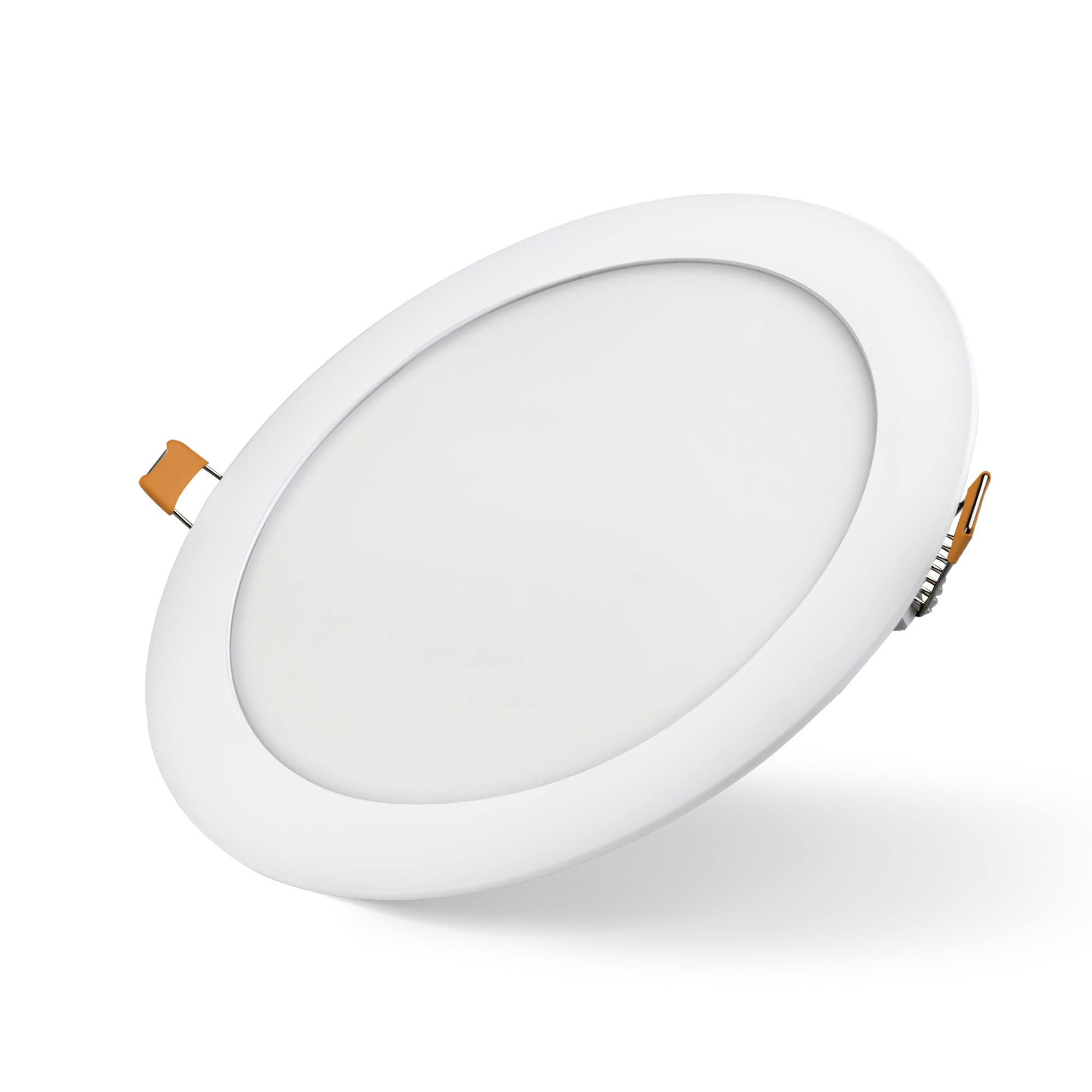 Bright Source LED Round Panel Downlight, Slimline Recessed Ceiling Spotlight, White Trim, 18W, 1440lm, 3CCT Adjustable Colour 3000K 4000K 6000K, IP20, 205mm Cutout