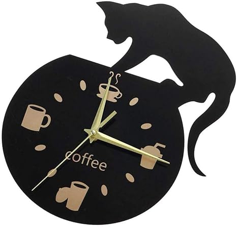 Amazon Co Jp 1本 壁掛け時計 おしゃれ 連続秒針 掛け時計 サイレント漫画の壁時計かわいい登山猫飲むコーヒー時計壁の装飾 Home Kitchen