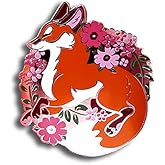 Red Fox Japanese Pink Sakura Flowers Aesthetic Enamel Pin Funny Novelty Brooch Buttons Jewelry for Jackets Jeans Backpack Cloth Lapel Bag Hat Gift for Anime Lovers Women Girl
