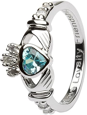 CLADDAGH RING STOREMarch Birth Month Silver Claddagh Ring LS-SL90-3 - Size: 8 Made in Ireland.