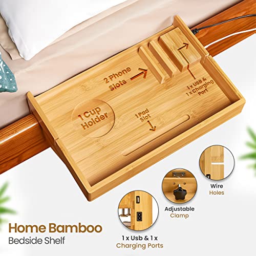 House Ur Home Bamboo Bedside Shelf for Bed, Dorm Bed Shelf fits a