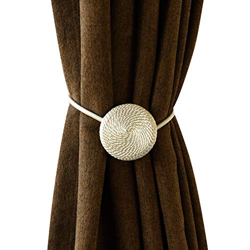 Elitlife Curtain Tiebacks Magnetic,The Most Convenient Drape Tie Backs,Decorative Rope Holdbacks/Holder for Window Sheer and Blackout Panels,Set of 2,Brown - Thumbnail 2