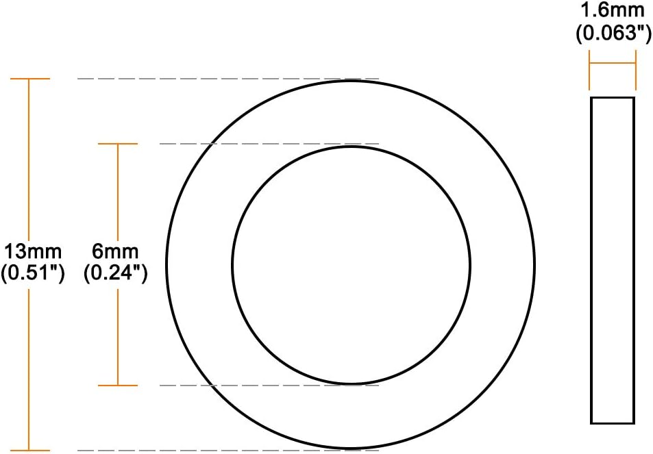 sourcing map Rubber Flat Washers 13mm OD 5mm ID 1.6mm Thickness for Faucet Pipe Water Hose Pack of 50, 5x13x1.6mm - Image 3