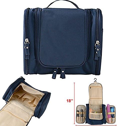 Toiletry Bag,Muyee Portable Hanging Travel Bags Organizer Cosmetic Bag for Women Makeup or Men Shaving Kit with Hanging Hook for vacation (Navy Blue)