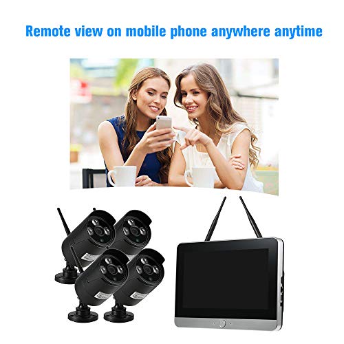 OWSOO 4CH 1080P HD WiFi NVR Kit 11.5” LCD Screen Monitor with 4pcs 1080P 2.0MP Wireless WiFi Waterproof Outdoor Bullet IP Camera Support P2P IR-Cut Night Vision for CCTV Security Surveillance System