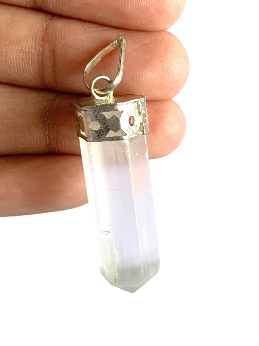 CRYSTALMIRACLE Selenite 6 Faceted Pendant Healing Crystal Fashion Jewelry Gift Handcrafted Accessory