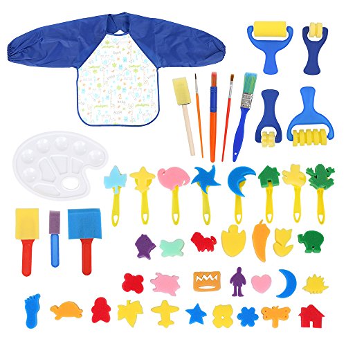 Art &Craft 46 Pieces Early Learning Sponge Painting Brushes Set for Kits Early DIY Learning Making DIY Include 24 pcs Painting Shapes ,Art CraftsSponge Brush, Flower Pattern Brush, Brush Set, Palette