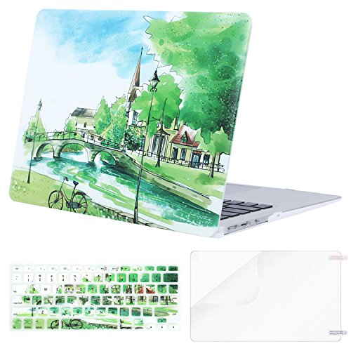 MOSISO MacBook Air 13 Inch Case (Release 2010-2017 Older Version), Plastic Pattern Hard Case & Keyboard Cover & Screen Protector Only Compatible MacBook Air 13 (A1369 & A1466), Bridge River Trees