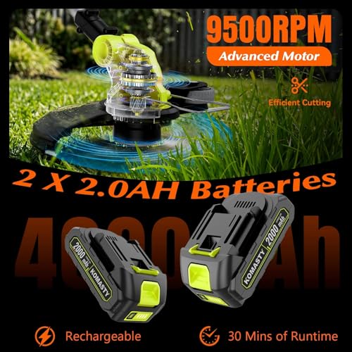 20V Electric Weed Wacker Cordless Edger Lawn Tool 2 X 2.0Ah Battery Powered Weed Eater with Charger, 12 Inch Lightweight String Trimmer, Auto Line Feed Grass Cutter Lawn Mower for Small Yard Garden