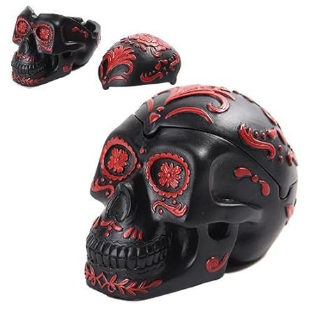 Pacífico PTC da mucho los muertos y de resina pintada a mano cenicero calavera temático, negro