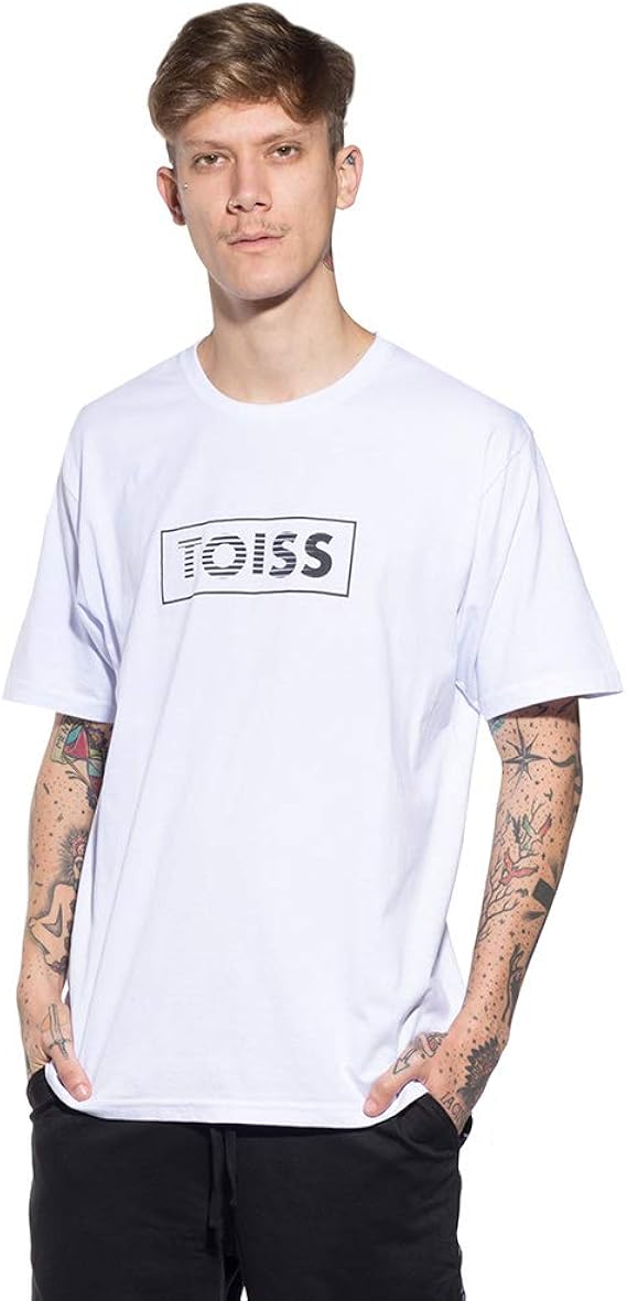 Amazon トイス Boxボーダーロゴ Tシャツ ホワイト メンズ Tシャツ カットソー 通販