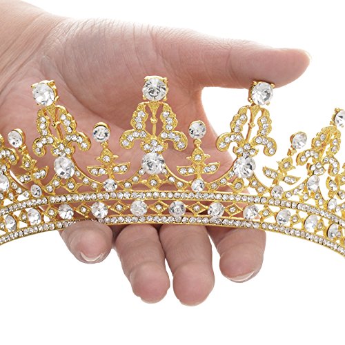 SWEETV Princess Crown CZ Crystal Pageant Queen Tiara Bridal Wedding