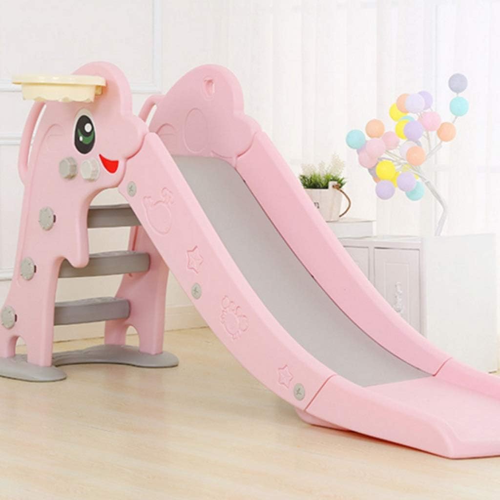 GLY Dolphin Slides Kids Slide Outdoor/indoor Climber Slide Playset With Basketball Hoop, No-slip Climb Stairs Kids Toys Baby Toys 12-18 Months (Color : Pink)