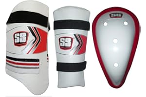 SS Cricket Protection Combo : Thigh Guard, Arm Guard, Abdominal Guard, Hand Inner Gloves - Men's Size
