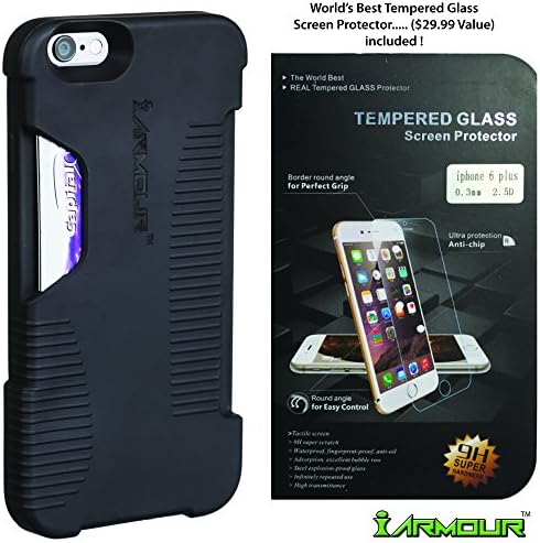 iArmour iPhone 6 Plus / 6s Plus Case with Built-In Credit Card Holder - iPhone Wallet Case | Bonus: Tempered Glass Screen Protector Included with Purchase
