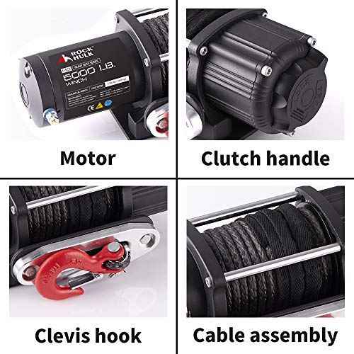Rock-Hulk Winch 5000 lb Waterproof Winch ATV/UTV Electric Winch Kit with Hawse Fairlead, Synthetic Rope, 1 Wired Handle - Image 2