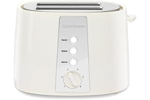 SEEDEEM Toaster 2 Slice, Extra Wide Slot Toaster, 6 Shade Settings, Bread Toaster with Cancel, Defrost, Reheat Function, Extra Wide Slots for Waffle or Bagel, Removable Crumb Tray, 750W, Cream White