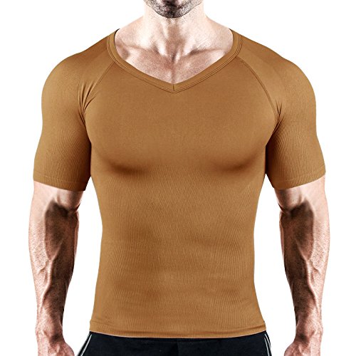 Hoter Mens Slim and Tight Super Soft Compression & Slimming Shaper V-Neck Compression Shirt …