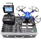 Drone with HD Camera, Potensic F181DH RC Drone Quadcopter RTF Altitude Hold UFO with Stepless-speed Function, 2MP Camera&amp; 5.8Ghz FPV LCD Screen Monitor &amp; Drone Carrying Case(Blue)