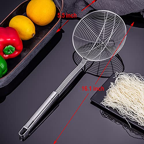 TTI Premium Reinforced Stainless Steel Spider Strainer Skimmer Ladle, Heavy Duty Wire Spoon for