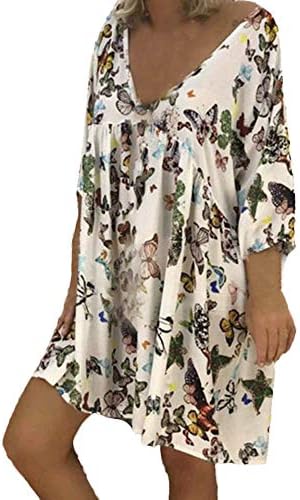 Musheng Dress for Women, Women’s Printed V-Neck Long Sleeve Maxi Dress Hem Baggy Kaftan Long Dress