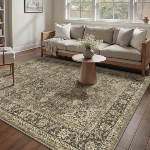 HUGEAR Waschbarer Braun Vintage Teppich Wohnzimmer 160x230cm Retro Rugs for Living Room Weich rutschfest Groß Tepich Kurzflor Schlafzimmer Carpet Livi