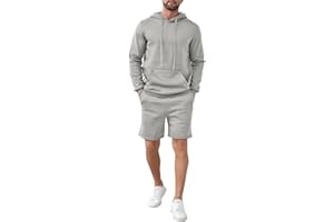 Uni Clau Men's Tracksuit 2 Piece Outfit Winter Warm Hooded Sweatsuit Casual Hoodie Shorts Set with Pockets