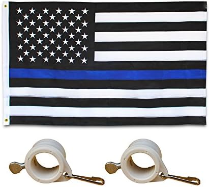 Embroidered Thin Blue Line Flag - 3X5 Foot - US American Police Flag Honoring Law Enforcement Officers - w/ Rotating Flagpole Mounting Rings