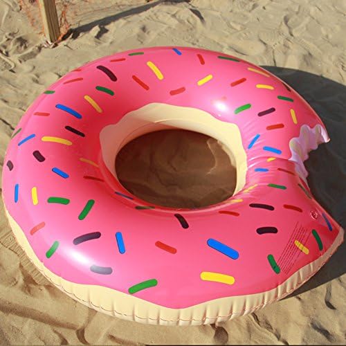 AMH 4ft (120cm) Giant Inflatable Donut Pool Float Raft Swimming Tube Ring for Adults and Kids, Patch kit Include - Strawberry