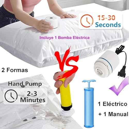 12 Pack Bolsas de Almacenamiento al Vacío Grande - Con Eléctrica Bomba, Bolsas al Vacio Ropa Reutilizables, Bolsas al Vacío Ropa de Colgantes para Colgar, Vacuum Storage Bags, Bolsa de Almacenamiento