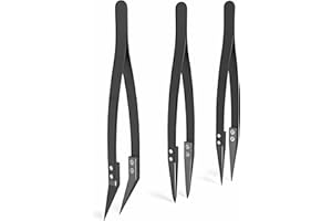 DZHONGD Black Ceramic Tweezers Set - Antistatic,Anticorrosion,Antimagnetic,Highly Heat Resistant up to 3000F(3Pack)