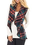 InStylish Women's Color Block Lapel Open Front Sleeveless Plaid Vest Cardigan with Pockets