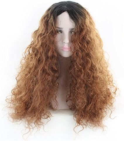 Black Ombre Brown Blonde Wigs Curly Wig For Women 21 Inches Long Synthetic Wig