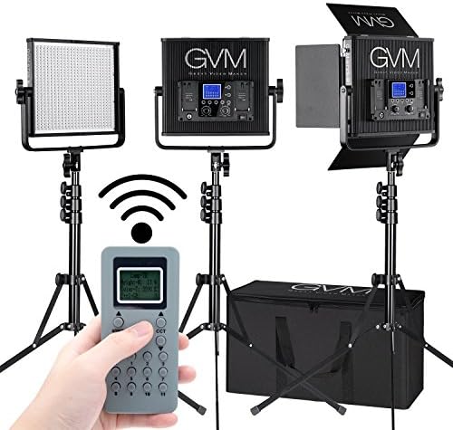 LED Video Light GVM 672S CRI97+ TLCI97+ 22000lux Dimmable Bi-color 3200K-5600K Light Panel With Digital Display For Outdoor Interview Studio Video Making Photography Lighting 3 pcs Kit …