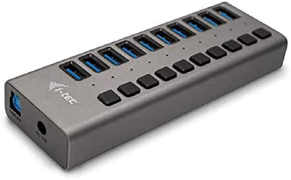 i-tec Powered USB Hub, USB 3.0 Hub with 10 Ports Dedicated to Charging with On/Off Switches - USB 3.0 Hub with External Power Supply 48W