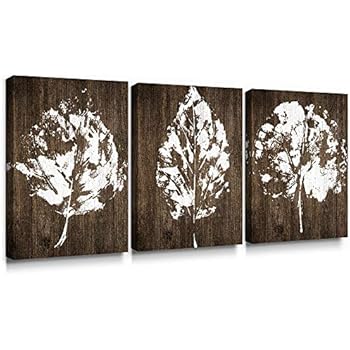 SUMGAR Canvas Wall Art Bedroom Rustic Decor 3 Piece Framed Paintings White Pictures Brown Leaf Prints Artwork,12x16 inch