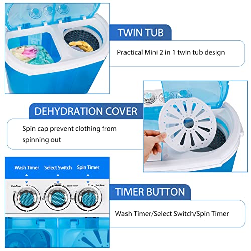 ZenStyle Portable Washer Compact Twin Tub 9.9 LB Mini Top Load Washing