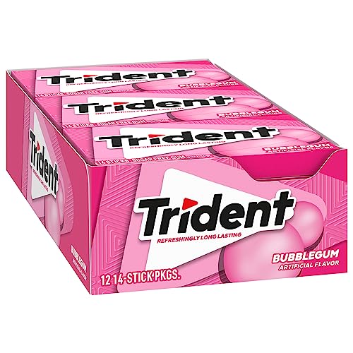 TRIDENT BUBBLEGUM SUGAR FREE GUM, TRAVEL ACCESSORIES, 12 PACKS OF 14 PIECES (168 TOTAL PIECES)