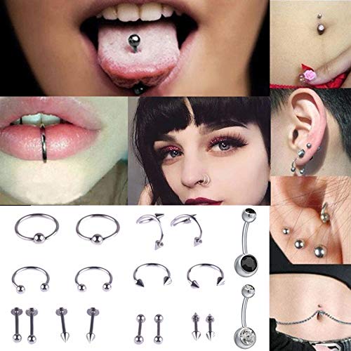 WZPB 48Pcs Professional Piercing Kit Surgical Steel Piercing Jewelry 14G 16G 18G Piercing Needles Disposable Piercing Clamps for Nose Lip Eyebrow Belly Tongue Piercing - Thumbnail 5