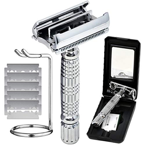 Safety Razor Double Edge, Butterfly Open Razor 7 Piece Traveling Kit