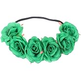 Koolgil Women's Simulated Rose Flower Headband for Independence Day Halloween Wreath Elastic Hairband Rainbow Headband Holiday Corolla Headpiece (A- Green)