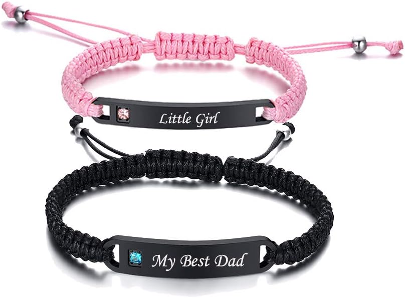 XUANPAI Custom Engraving Handmade Matching Couples Rope Braided ID Relationship Promise Bracelets Set Valentine's Day Personalized Gift for Couples Lover