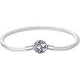 GOUWO Flowers Moon Heart Charm Bracelet 925 Sterling Silver Snake Chain Charm Bracelet with 5A Cubic Zirconia Valentine's Day Mother's Day Jewelry Gift for Womens