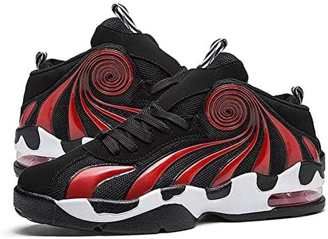 HGJVBFGH1 Basketball Training Shoes with Air Cushion Men Breathable Lace-up Sports Shoes black&red 44